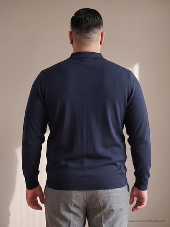 Maccali Lacivert Erkek Büyük Beden Düz Fermuarlı Polo Yaka Triko Kazak