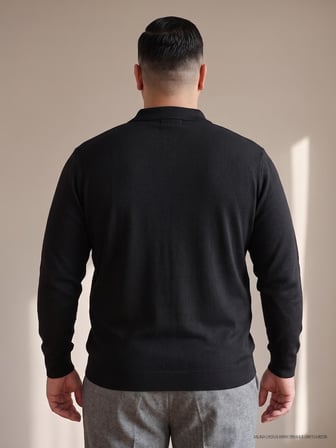 Maccali Siyah Erkek Büyük Beden Düz Fermuarlı Polo Yaka Triko Kazak