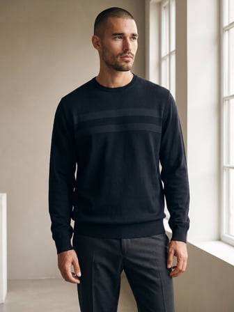 Maccali Lacivert Erkek Büyük Beden Pamuklu Kışlık Desenli Sweatshirt