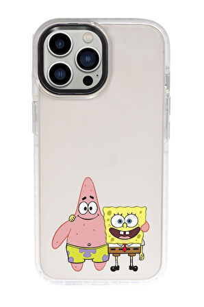 iPhone 15 Pro Max Uyumlu Sünger Bob ve Patrickstar Desenli Candy Bumper Darbe Emci Silikonlu Telefon Kılıfı 