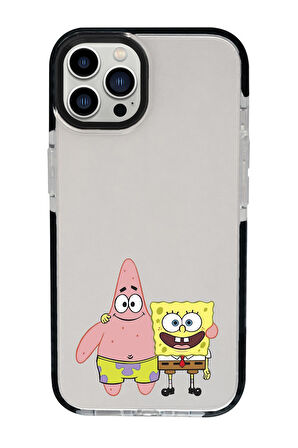 iPhone 15 Pro Max Uyumlu Sünger Bob ve Patrickstar Desenli Candy Bumper Darbe Emci Silikonlu Telefon Kılıfı 