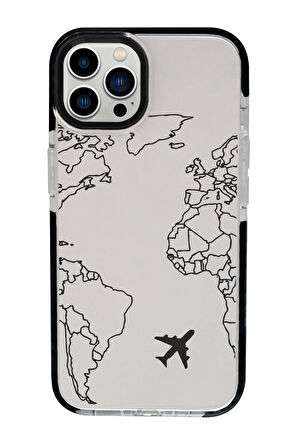 iPhone 15 Pro Max Uyumlu World Map Lines Desenli Candy Bumper Darbe Emci Silikonlu Telefon Kılıfı 