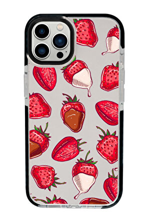 iPhone 15 Pro Max Uyumlu Çikolatalı Çilekler Desenli Candy Bumper Darbe Emci Silikonlu Telefon Kılıfı 