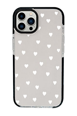 iPhone 15 Pro Max Uyumlu Beyaz Kalpler Desenli Candy Bumper Darbe Emci Silikonlu Telefon Kılıfı mchzr