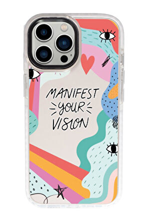 iPhone 15 Pro Uyumlu Manifest Your Vision Desenli Candy Bumper Darbe Emci Silikonlu Telefon Kılıfı 