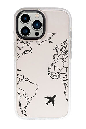 iPhone 15 Pro Uyumlu World Map Lines Desenli Candy Bumper Darbe Emci Silikonlu Telefon Kılıfı 