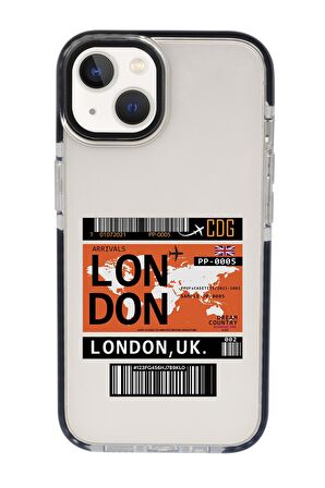 iPhone 15 Uyumlu London Ticket Desenli Candy Bumper Darbe Emci Silikonlu Telefon Kılıfı 