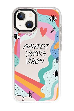 iPhone 15 Uyumlu Manifest Your Vision Desenli Candy Bumper Darbe Emci Silikonlu Telefon Kılıfı 