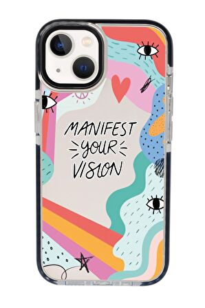 iPhone 15 Uyumlu Manifest Your Vision Desenli Candy Bumper Darbe Emci Silikonlu Telefon Kılıfı 