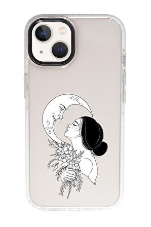 iPhone 15 Uyumlu Moon And Women Desenli Candy Bumper Darbe Emci Silikonlu Telefon Kılıfı 