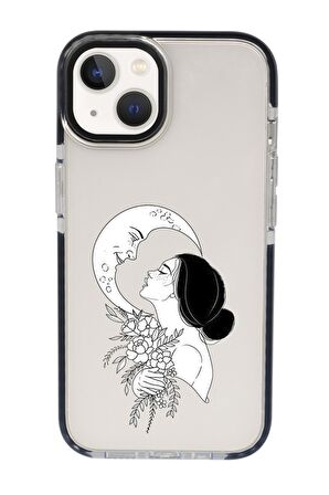 iPhone 15 Uyumlu Moon And Women Desenli Candy Bumper Darbe Emci Silikonlu Telefon Kılıfı 