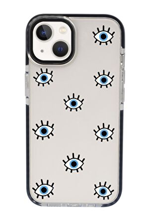 iPhone 15 Uyumlu Nazar Gözler Desenli Candy Bumper Darbe Emci Silikonlu Telefon Kılıfı 