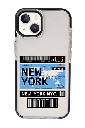 iPhone 15 Uyumlu New York Desenli Candy Bumper Darbe Emci Silikonlu Telefon Kılıfı 
