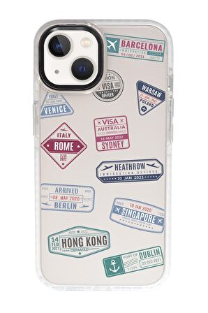 iPhone 15 Uyumlu Seyahat Pulu Desenli Candy Bumper Darbe Emci Silikonlu Telefon Kılıfı 