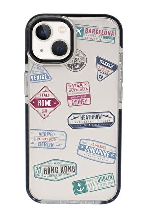 iPhone 15 Uyumlu Seyahat Pulu Desenli Candy Bumper Darbe Emci Silikonlu Telefon Kılıfı 