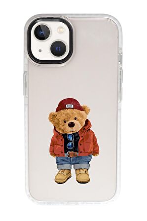 iPhone 15 Uyumlu Teddy Bear Desenli Candy Bumper Darbe Emci Silikonlu Telefon Kılıfı 