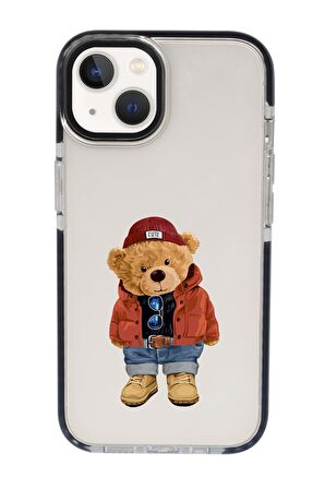 iPhone 15 Uyumlu Teddy Bear Desenli Candy Bumper Darbe Emci Silikonlu Telefon Kılıfı 