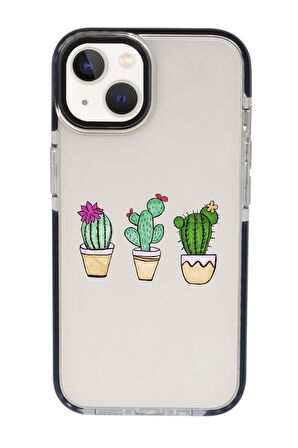 iPhone 15 Uyumlu Üçlü Kaktüs Desenli Candy Bumper Darbe Emci Silikonlu Telefon Kılıfı 