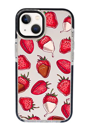 iPhone 15 Uyumlu Çikolatalı Çilekler Desenli Candy Bumper Darbe Emci Silikonlu Telefon Kılıfı 