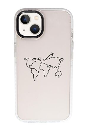 iPhone 15 Uyumlu Dünya Harita Rota Desenli Candy Bumper Darbe Emci Silikonlu Telefon Kılıfı 