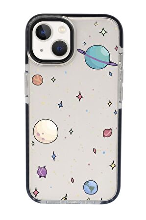 iPhone 15 Uyumlu Gezegenler Desenli Candy Bumper Darbe Emci Silikonlu Telefon Kılıfı 
