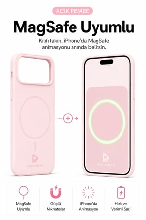 iPhone 17 Pro Max Mag Core Akıllı MagSafe Animasyonlu Silikon Kılıf Açık Pembe