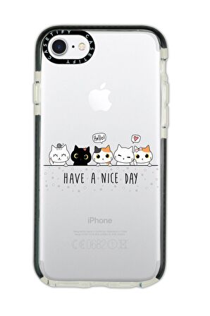 iPhone 6 Casetify Şirin Kedicikler Desenli Anti Shock Premium Silikonlu Siyah Kenar Detaylı Telefon Kılıfı