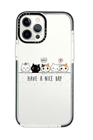 iPhone 12 Pro Casetify Şirin Kedicikler Desenli Anti Shock Premium Silikonlu Siyah Kenar Detaylı Telefon Kılıfı