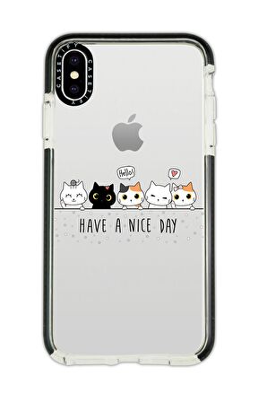 iPhone X Casetify Şirin Kedicikler Desenli Anti Shock Premium Silikonlu Siyah Kenar Detaylı Telefon Kılıfı