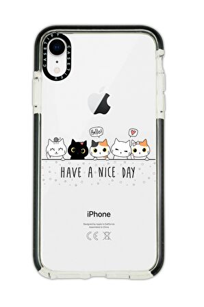 iPhone XR Casetify Şirin Kedicikler Desenli Anti Shock Premium Silikonlu Siyah Kenar Detaylı Telefon Kılıfı