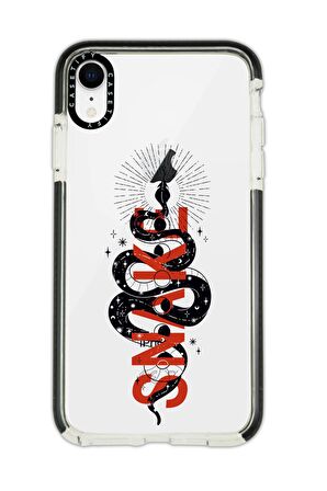 iPhone XR Casetify Snake Desenli Anti Shock Premium Silikonlu Siyah Kenar Detaylı Telefon Kılıfı