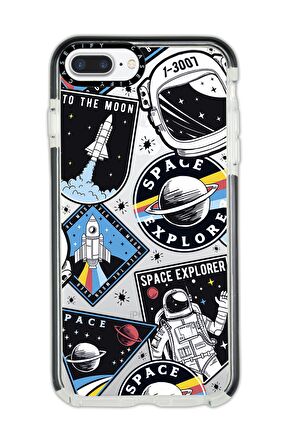 iPhone 7 Plus Casetify Space Desenli Anti Shock Premium Silikonlu Siyah Kenar Detaylı Telefon Kılıfı