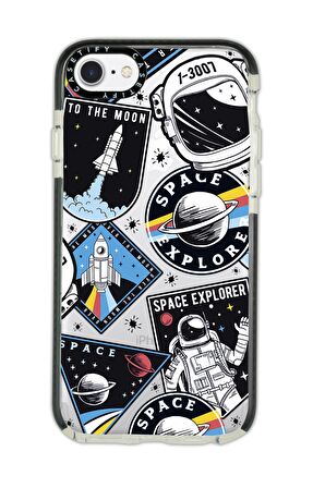 iPhone 8 Casetify Space Desenli Anti Shock Premium Silikonlu Siyah Kenar Detaylı Telefon Kılıfı