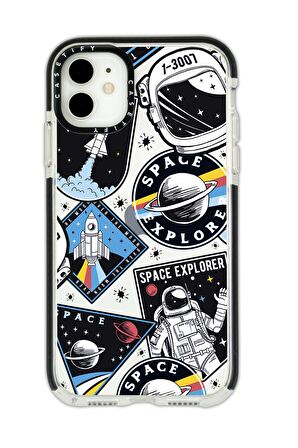 iPhone 11 Casetify Space Desenli Anti Shock Premium Silikonlu Siyah Kenar Detaylı Telefon Kılıfı