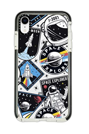 iPhone XR Casetify Space Desenli Anti Shock Premium Silikonlu Siyah Kenar Detaylı Telefon Kılıfı
