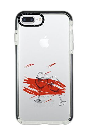 iPhone 7 Plus Casetify Spilled Wine Desenli Anti Shock Premium Silikonlu Siyah Kenar Detaylı Telefon Kılıfı