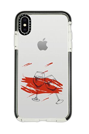 iPhone X Casetify Spilled Wine Desenli Anti Shock Premium Silikonlu Siyah Kenar Detaylı Telefon Kılıfı