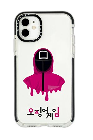 iPhone 12 Casetify Squid Game Desenli Anti Shock Premium Silikonlu Siyah Kenar Detaylı Telefon Kılıfı