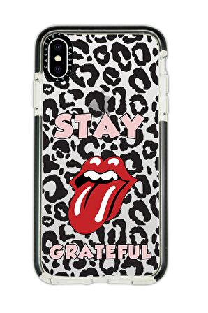 iPhone X Casetify Stay Grateful Desenli Anti Shock Premium Silikonlu Siyah Kenar Detaylı Telefon Kılıfı