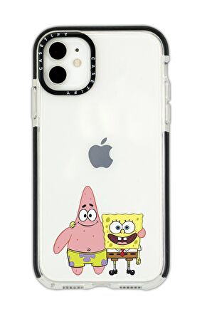 iPhone 11 Casetify Sünger Bob ve Patrickstar Desenli Anti Shock Premium Silikonlu Siyah Kenar Detaylı Telefon Kılıfı