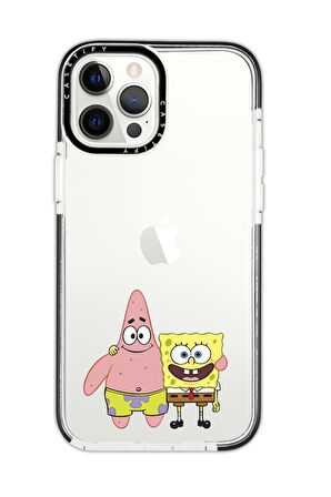 iPhone 12 Pro Casetify Sünger Bob ve Patrickstar Desenli Anti Shock Premium Silikonlu Siyah Kenar Detaylı Telefon Kılıfı