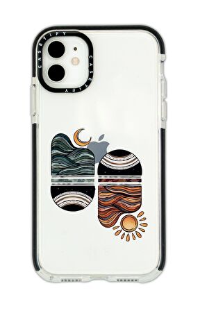 iPhone 12 Casetify Sunset Wawe Desenli Anti Shock Premium Silikonlu Siyah Kenar Detaylı Telefon Kılıfı