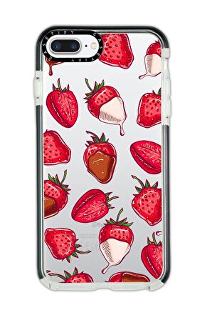 iPhone 7 Plus Casetify Çikolatalı Çilekler Desenli Anti Shock Premium Silikonlu Siyah Kenar Detaylı Telefon Kılıfı