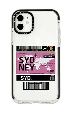iPhone 11 Casetify Sydney Ticket Desenli Anti Shock Premium Silikonlu Siyah Kenar Detaylı Telefon Kılıfı