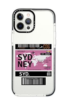 iPhone 12 Pro Max Casetify Sydney Ticket Desenli Anti Shock Premium Silikonlu Siyah Kenar Detaylı Telefon Kılıfı