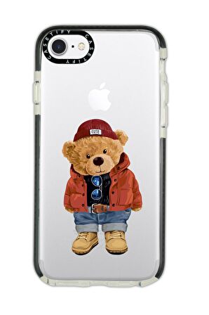 iPhone 7 Casetify Teddy Bear Desenli Anti Shock Premium Silikonlu Siyah Kenar Detaylı Telefon Kılıfı