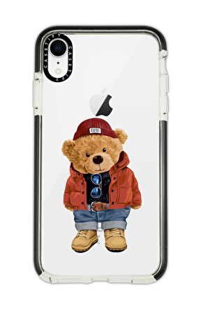 iPhone XR Casetify Teddy Bear Desenli Anti Shock Premium Silikonlu Siyah Kenar Detaylı Telefon Kılıfı