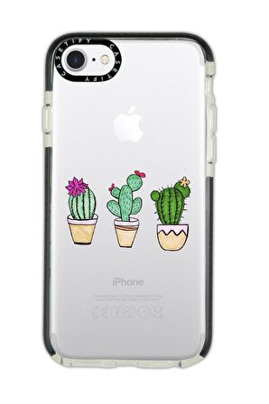 iPhone 6 Plus Casetify Üçlü Kaktüs Desenli Anti Shock Premium Silikonlu Siyah Kenar Detaylı Telefon Kılıfı