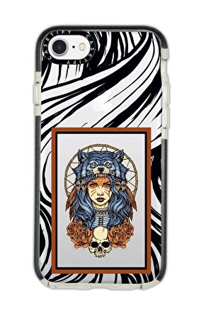 iPhone 7 Casetify Warrior Woman Desenli Anti Shock Premium Silikonlu Siyah Kenar Detaylı Telefon Kılıfı