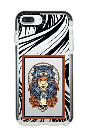 iPhone 7 Plus Casetify Warrior Woman Desenli Anti Shock Premium Silikonlu Siyah Kenar Detaylı Telefon Kılıfı